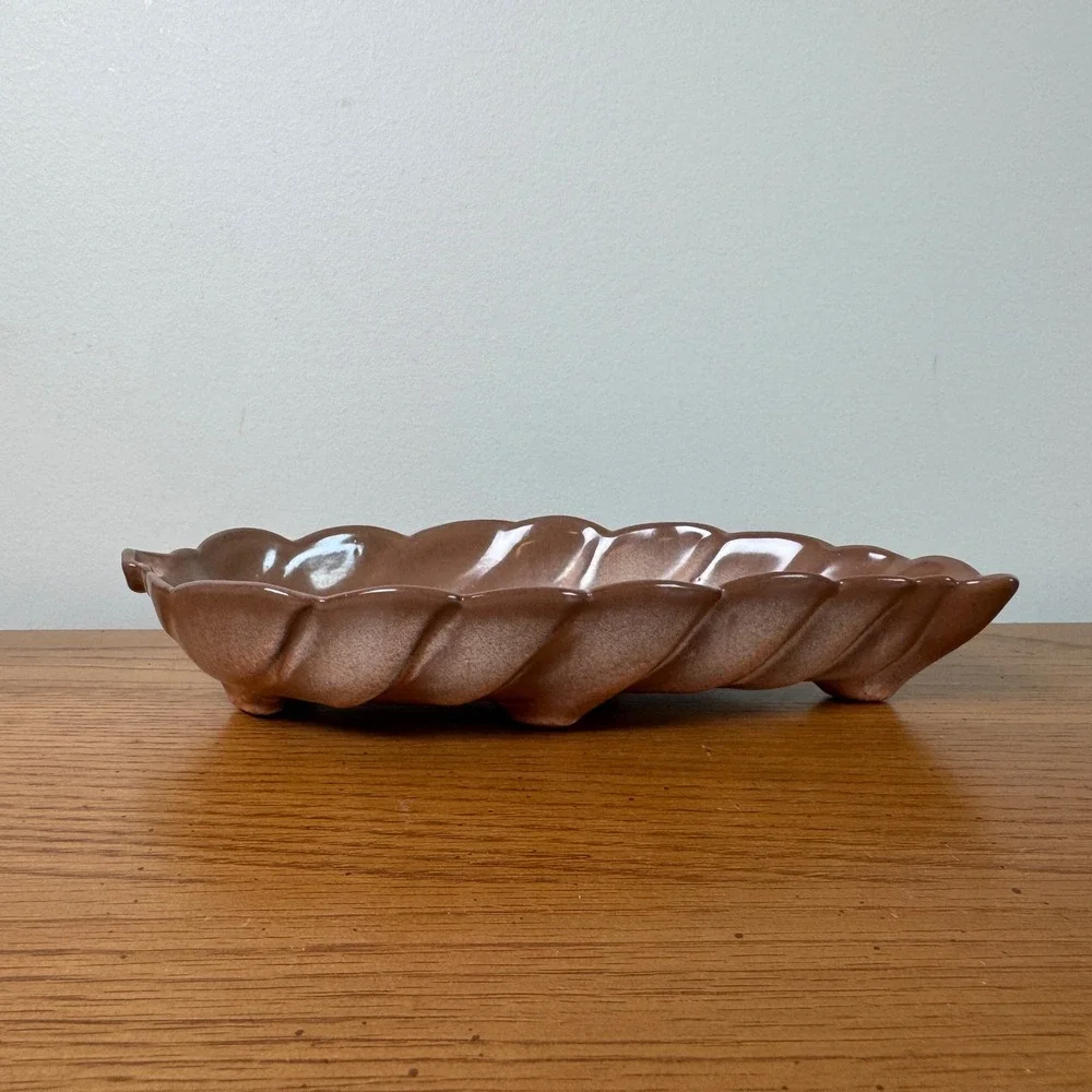 FRANKOMA 225 Leaf Candy Serving Trinket Ceramic‎ Brown Beige Vintage MCM